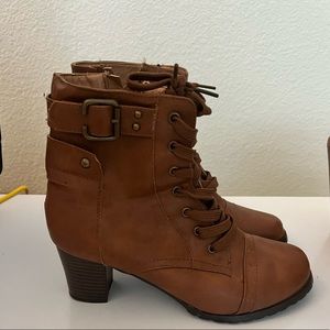 Size 7 Brown Heeled Faux Leather Ankle Boots